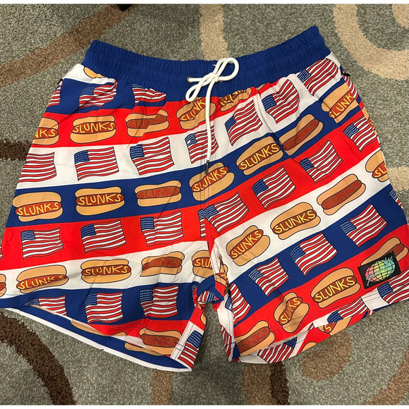 Slunks Other - SLUNKS Hot Dog 4th Of July Volleyball Shorts For Men, MEDIUM